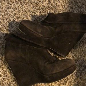 Brown suede wedge booties